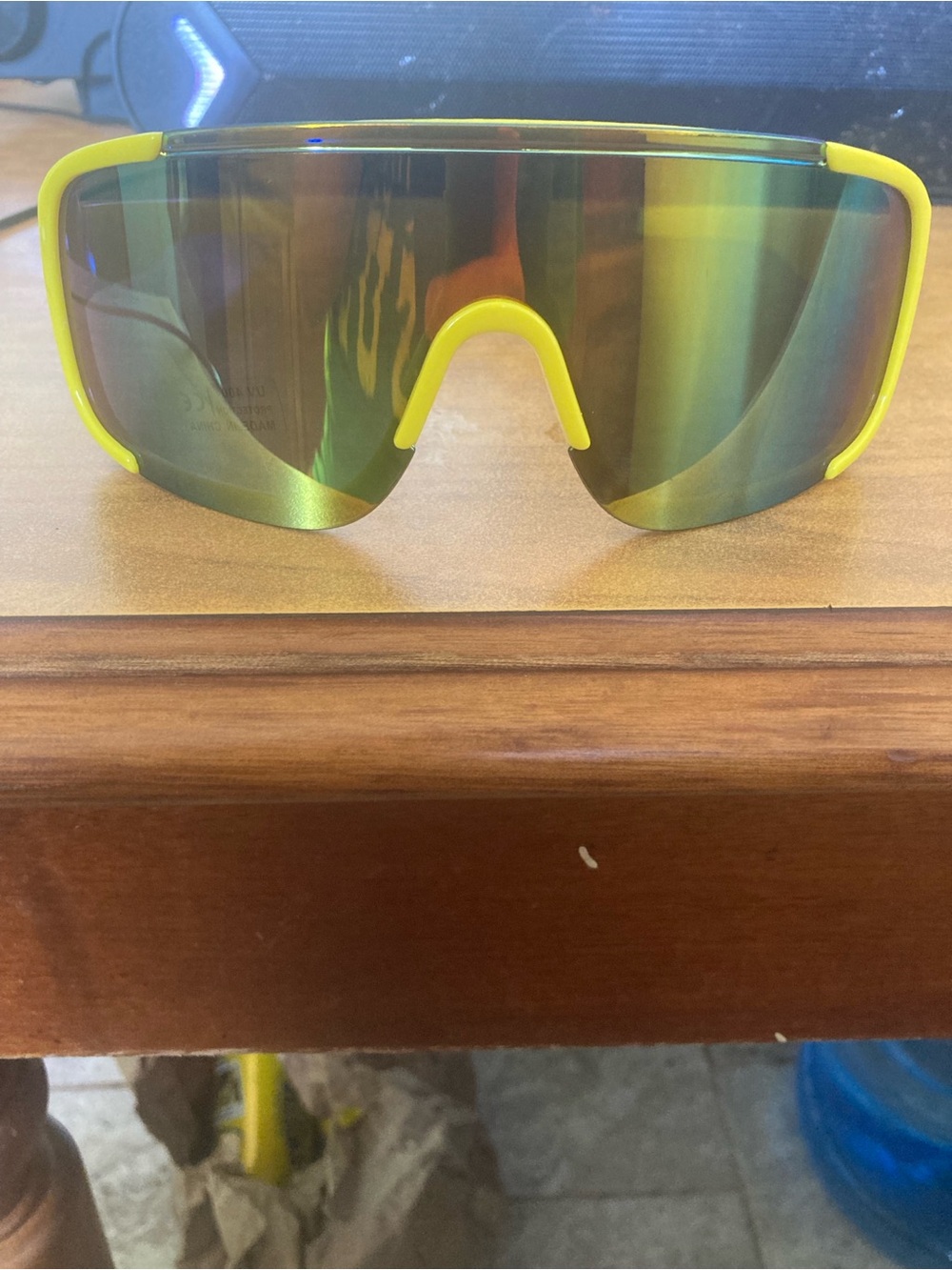 Yellow Sport Shield Sunglasses for Men - Mirrored Lens